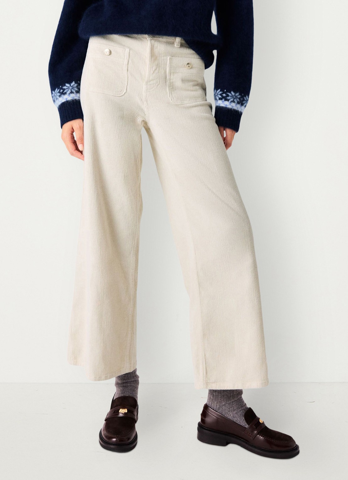 Maje High waist wide leg jeans van corduroy - detail 3 beige