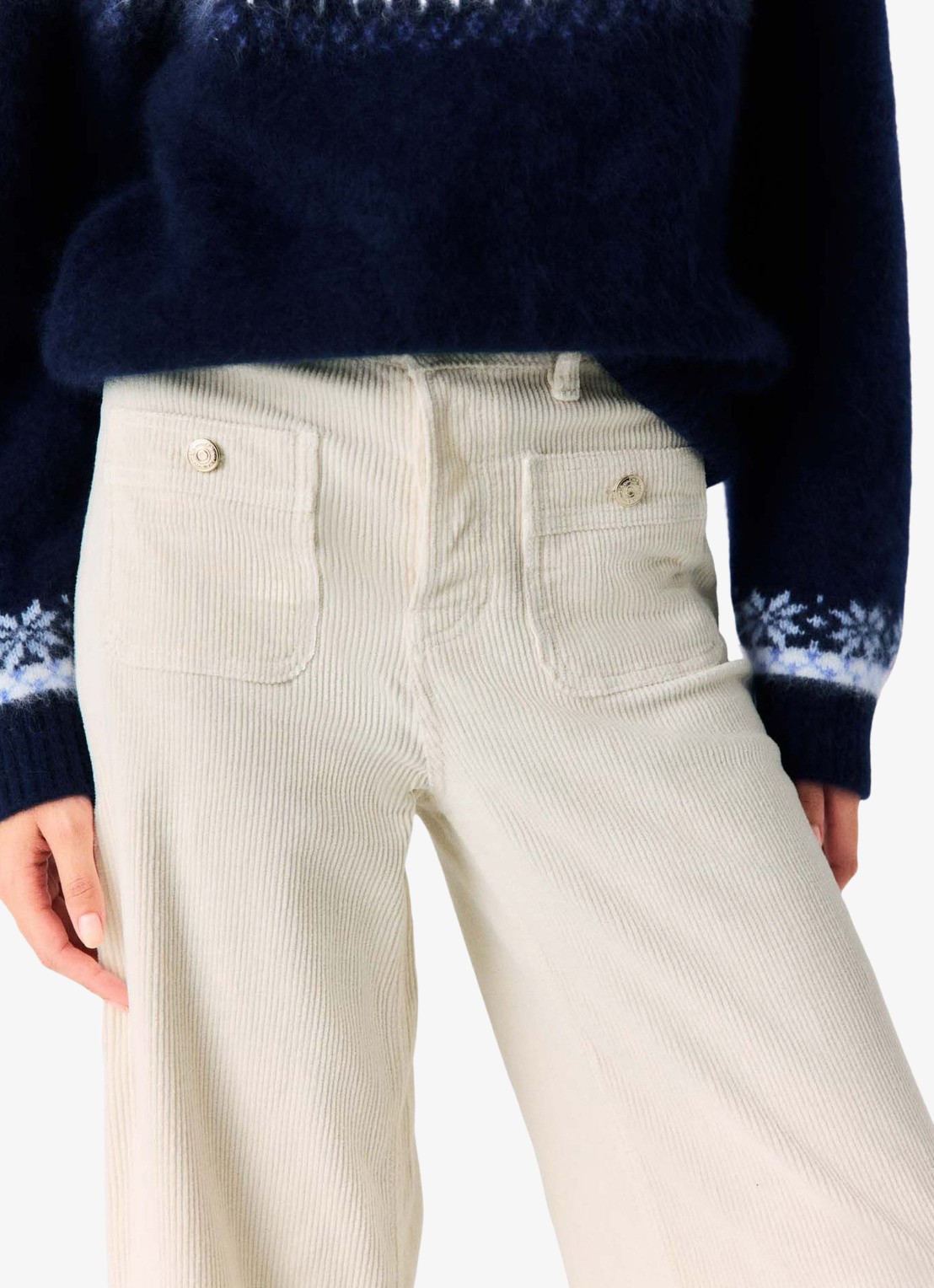 Maje High waist wide leg jeans van corduroy - detail 4 beige