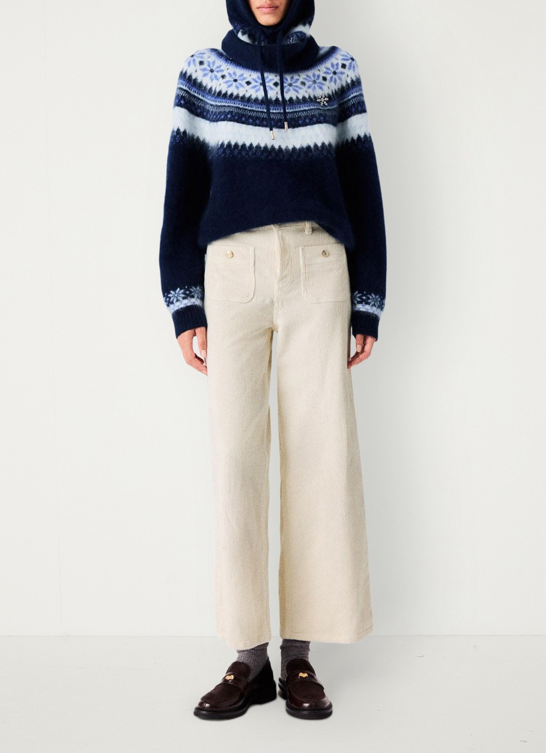 Maje High waist wide leg jeans van corduroy - voorkant 7 beige