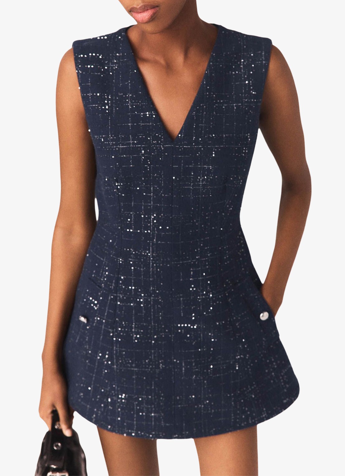 Maje Iomel mini jurk met steekzakken - detail 4 donkerblauw