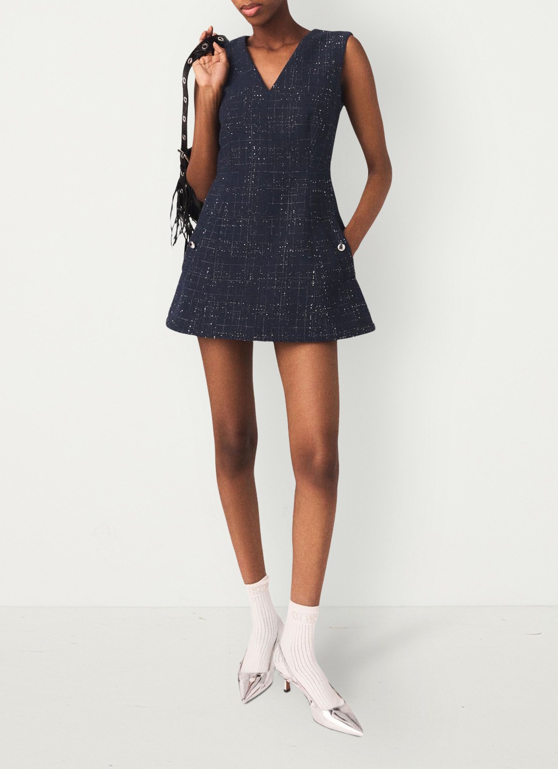 Maje Iomel mini jurk met steekzakken - detail 6 donkerblauw