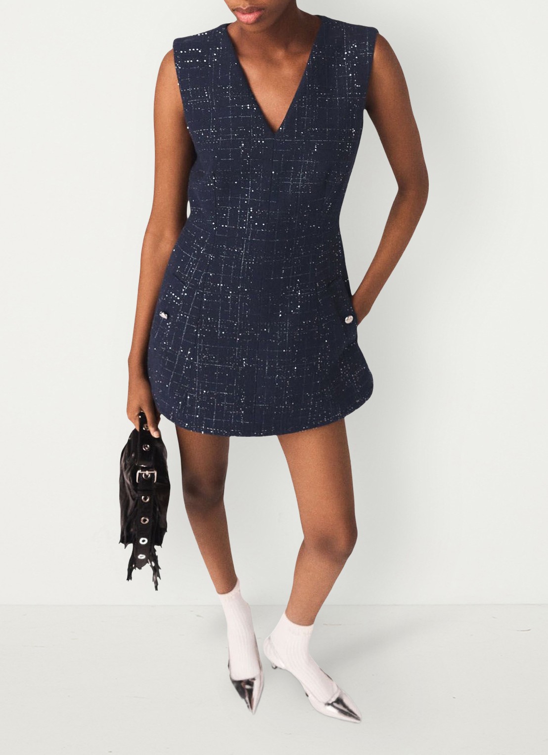 Maje Iomel mini jurk met steekzakken - detail 7 donkerblauw
