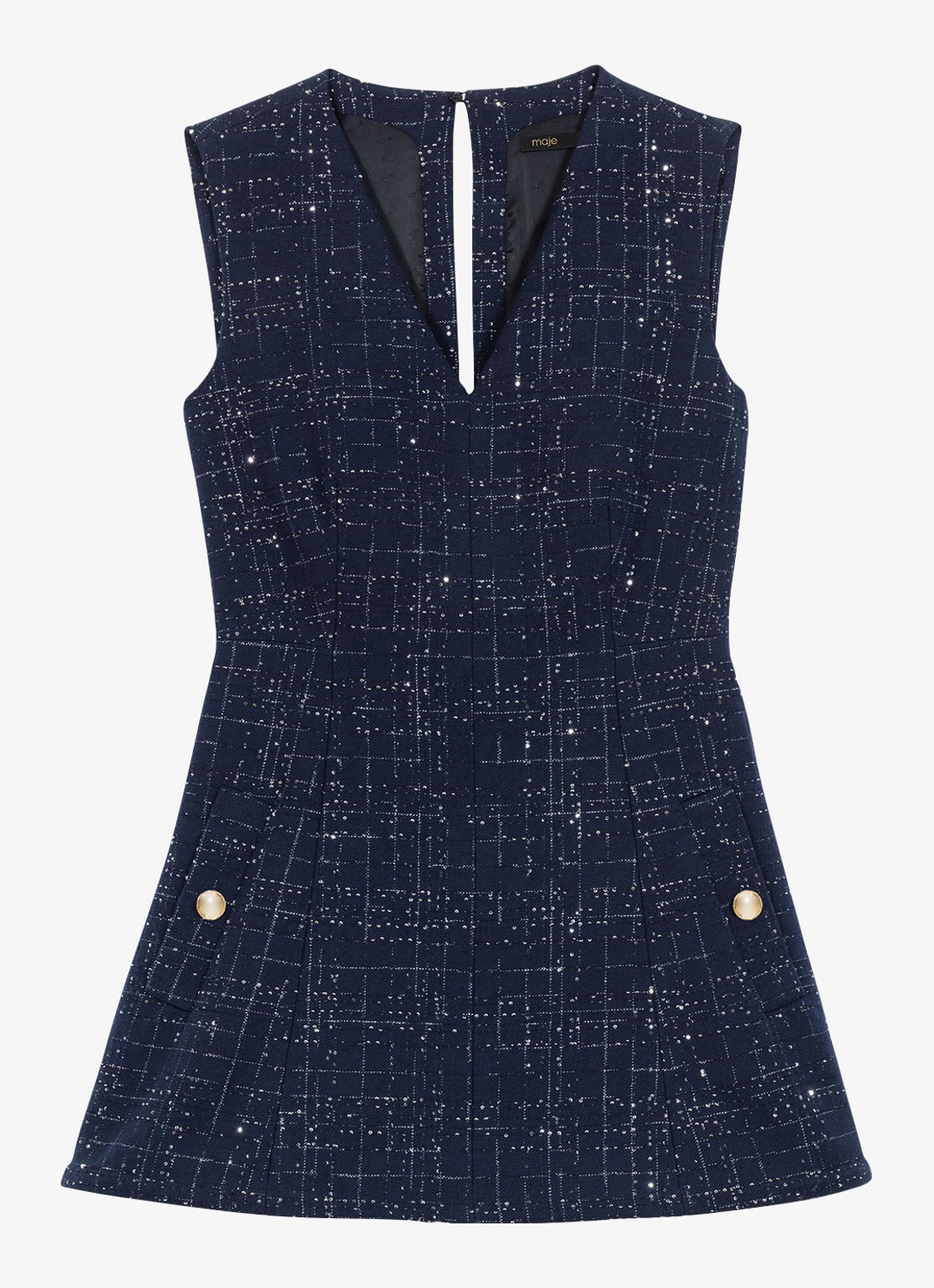 Maje Iomel mini jurk met steekzakken - voorkant donkerblauw