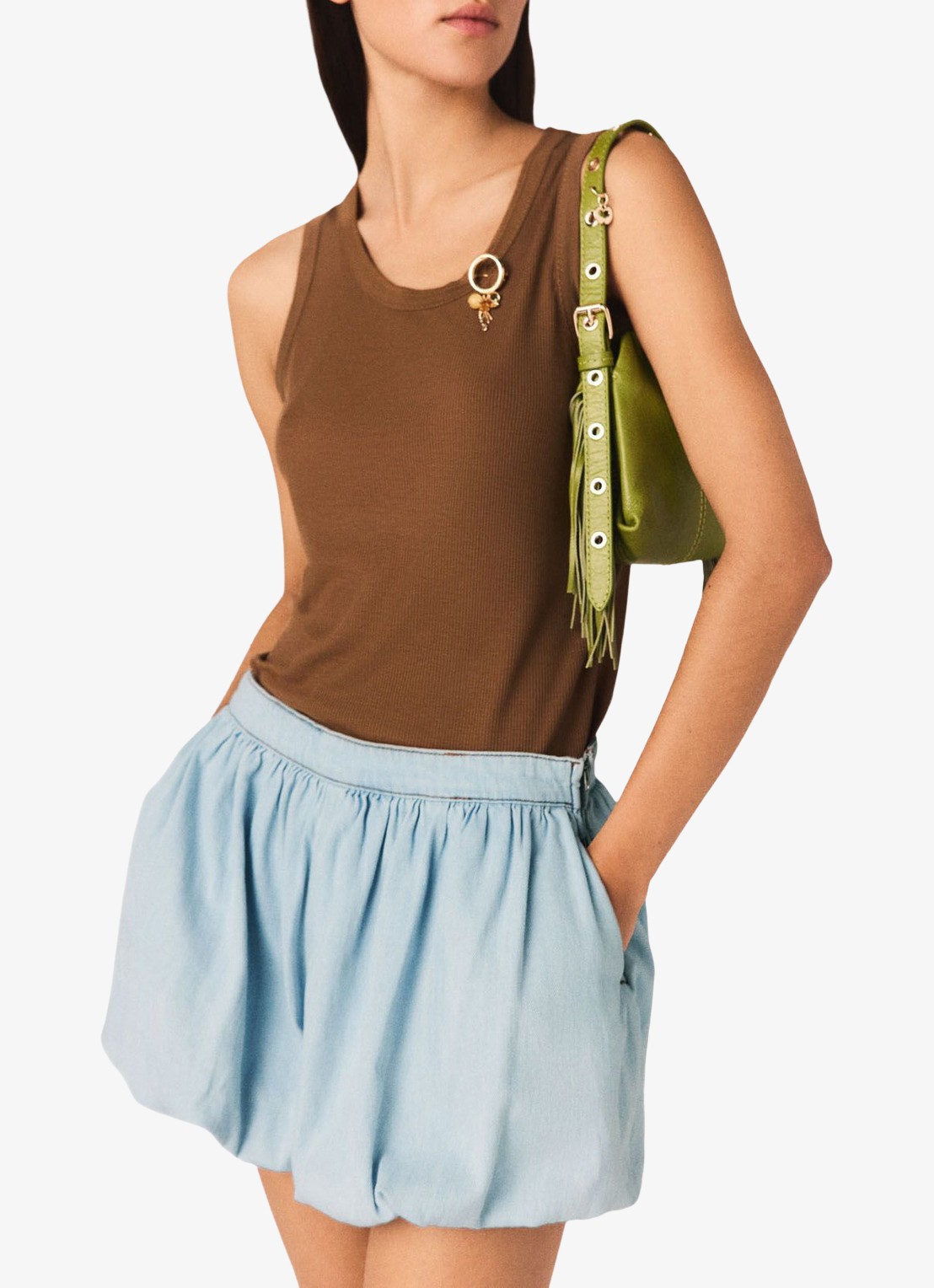 Maje IOU high waist straight fit korte broek met steekzakken - detail 4 lichtblauw
