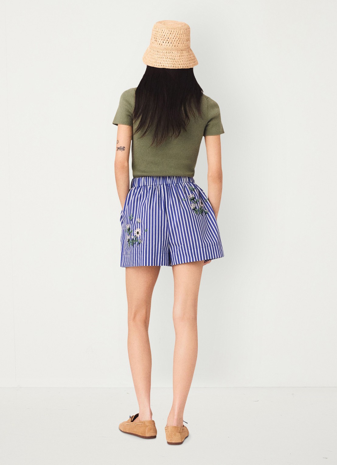 Maje Ipearl high waist wide fit korte broek met streepprint - achterkant 7 blauw