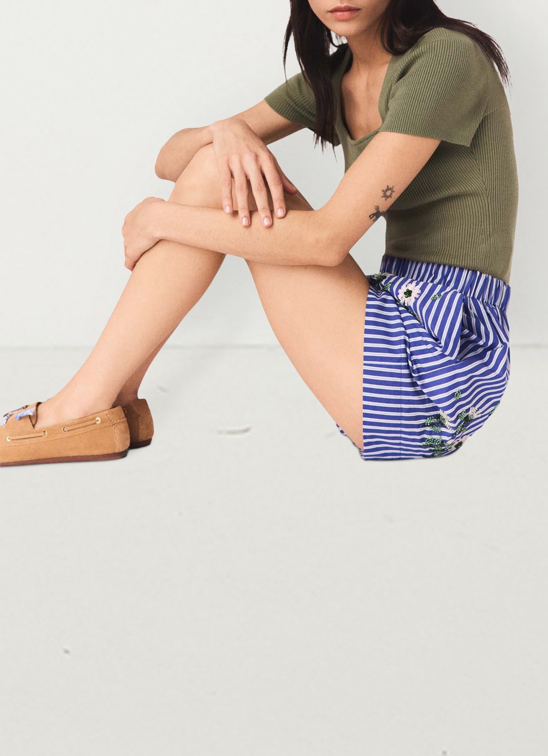 Maje Ipearl high waist wide fit korte broek met streepprint - detail 4 blauw