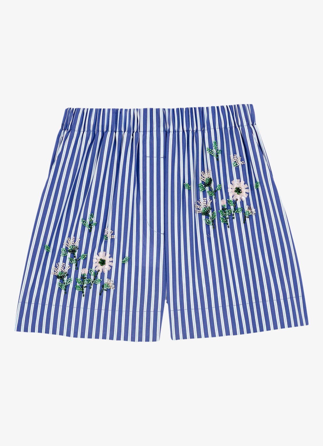 Maje Ipearl high waist wide fit korte broek met streepprint - voorkant 5 blauw