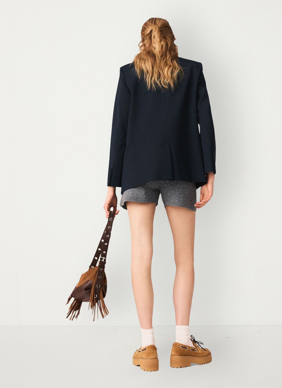 Maje Istra high waist straight fit korte broek in wolblend - detail 4 grijs