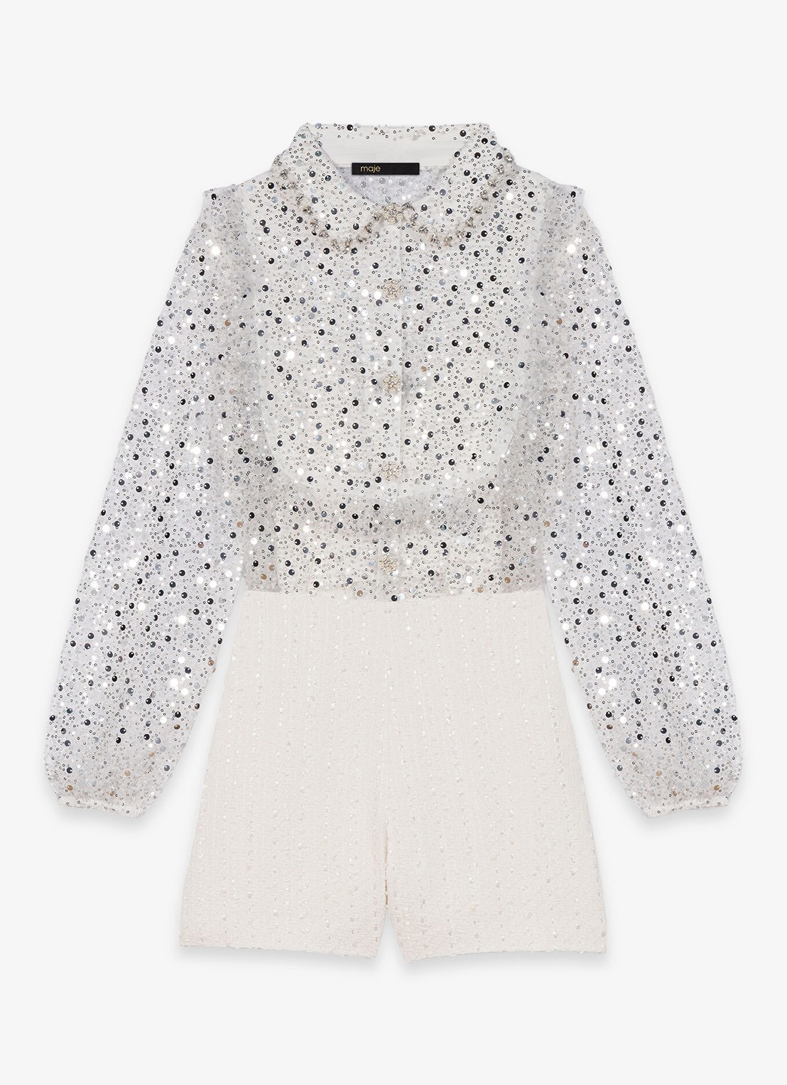 Maje Istrasso playsuit met pailetten - voorkant 5 beige