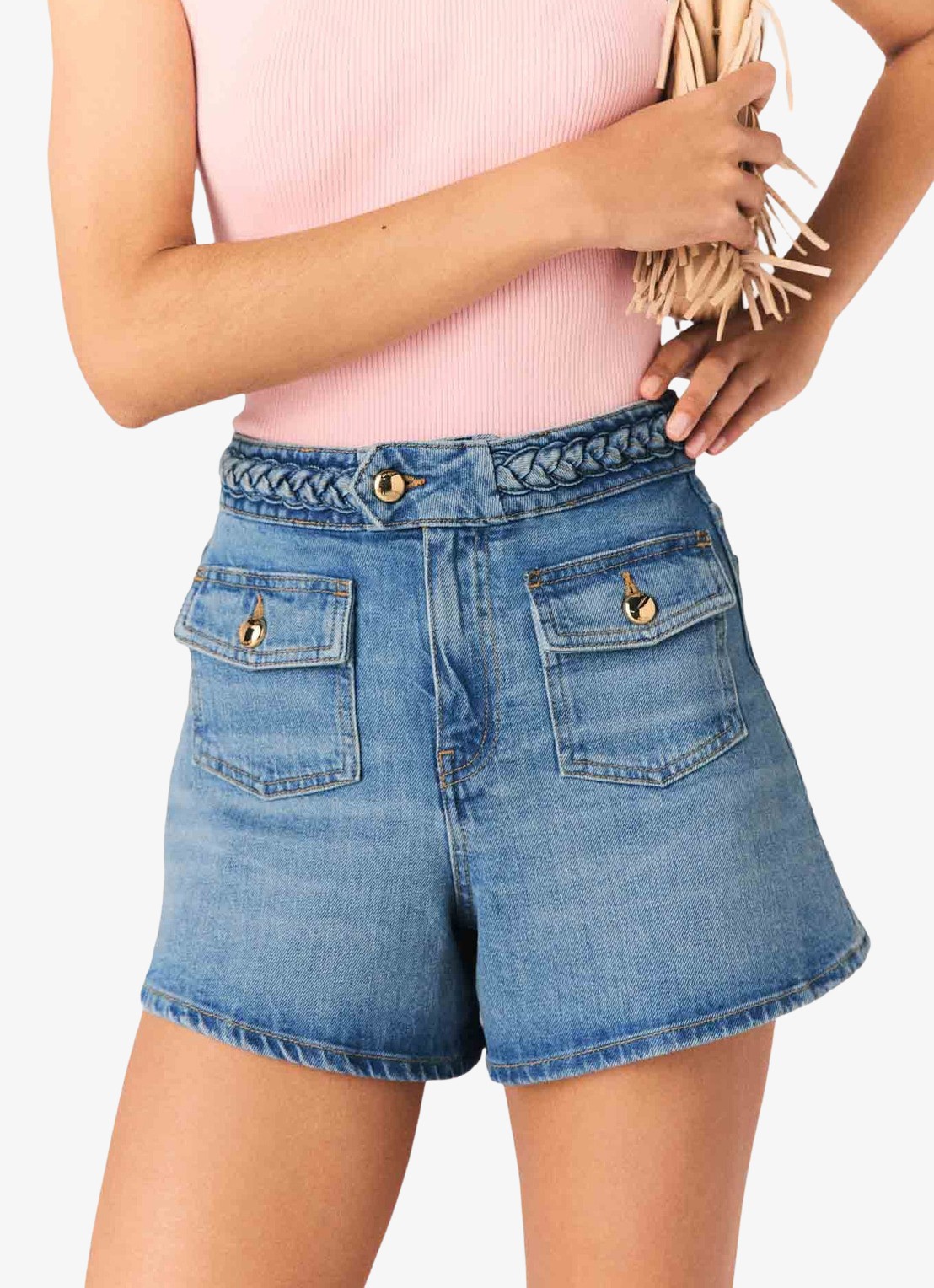 Maje Ivick korte broek van denim - detail 4 donkerblauw