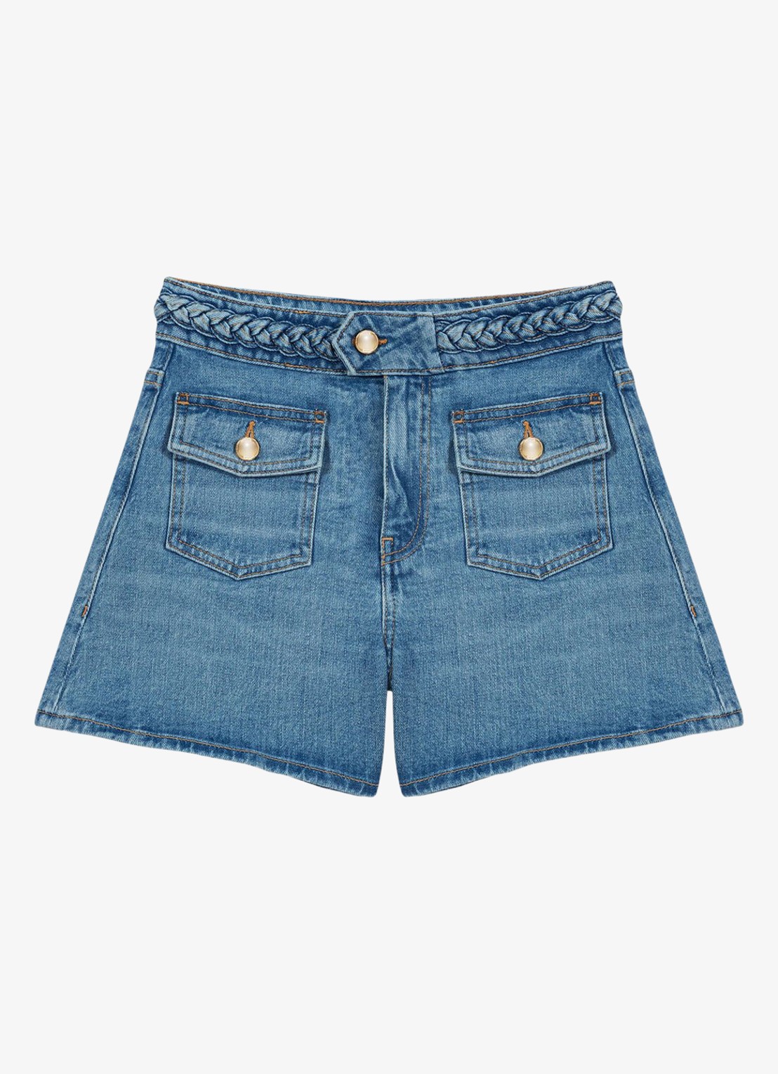Maje Ivick korte broek van denim - voorkant 2 donkerblauw