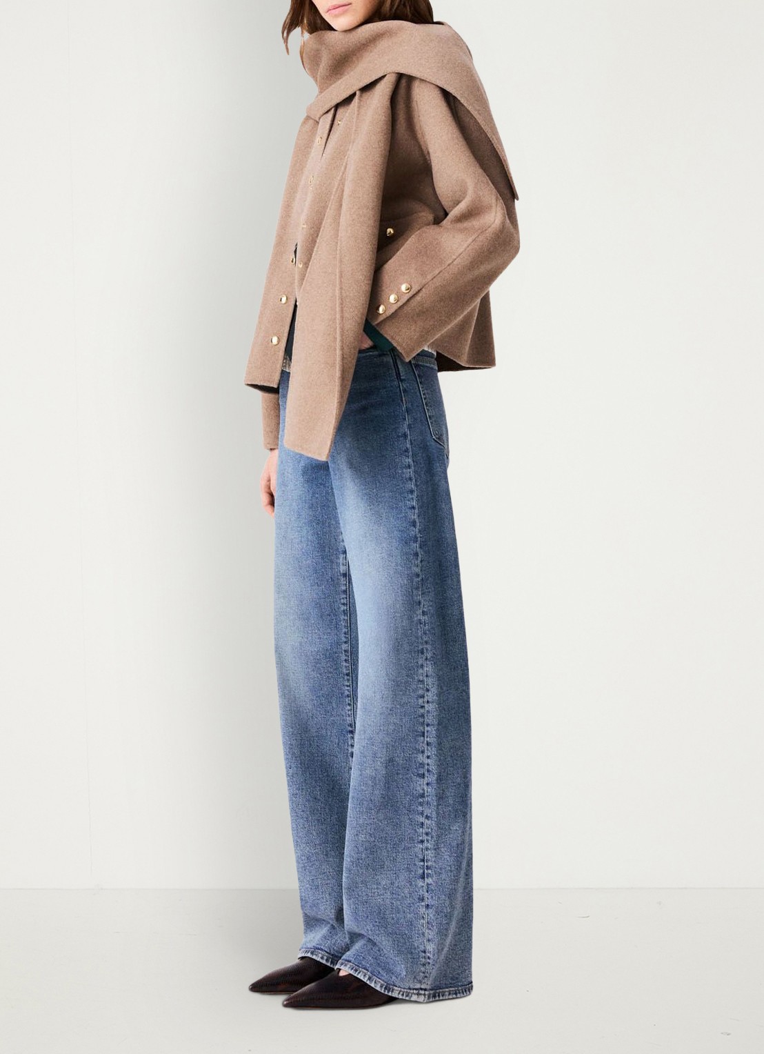 Maje Jack in wolblend met afneembare sjaal - detail beige