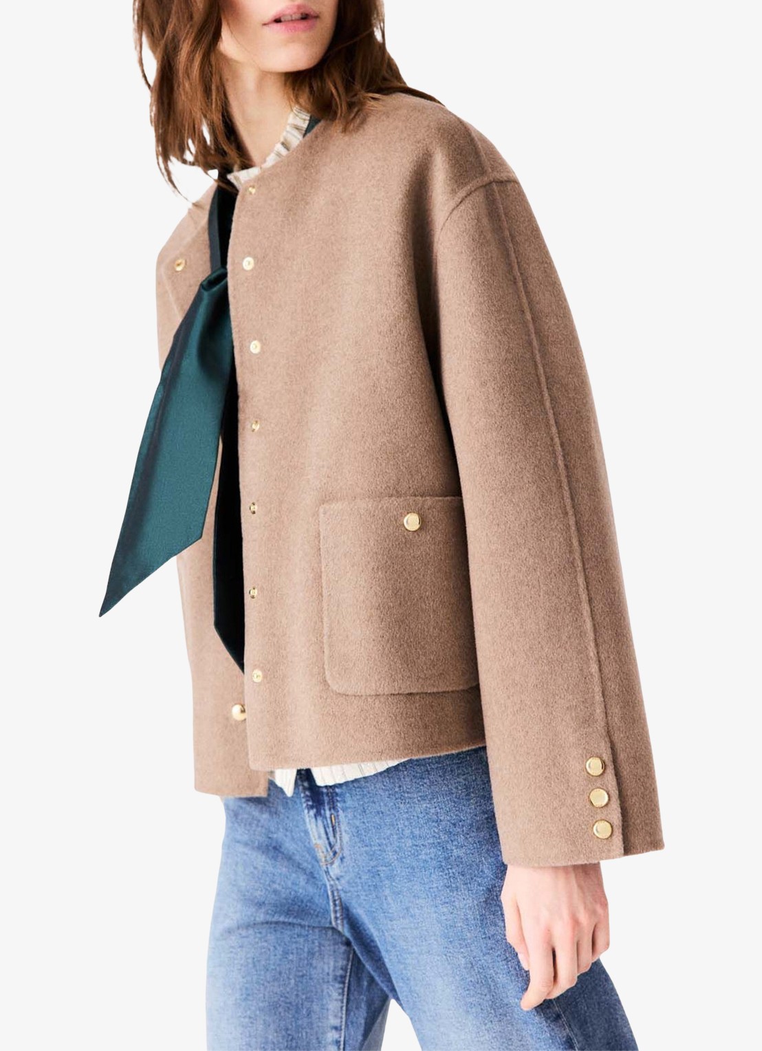 Maje Jack in wolblend met afneembare sjaal - detail 2 beige