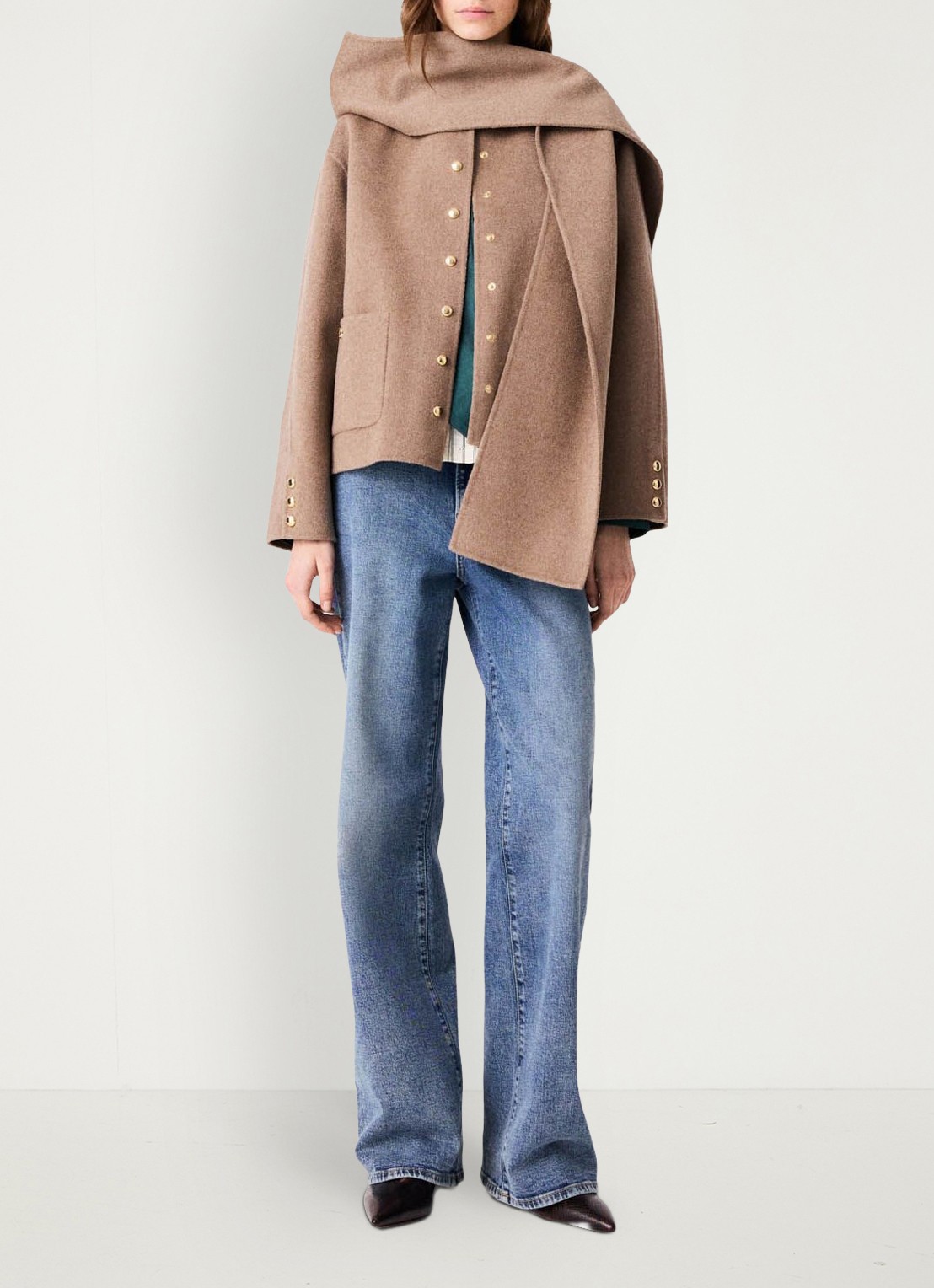 Maje Jack in wolblend met afneembare sjaal - voorkant 8 beige