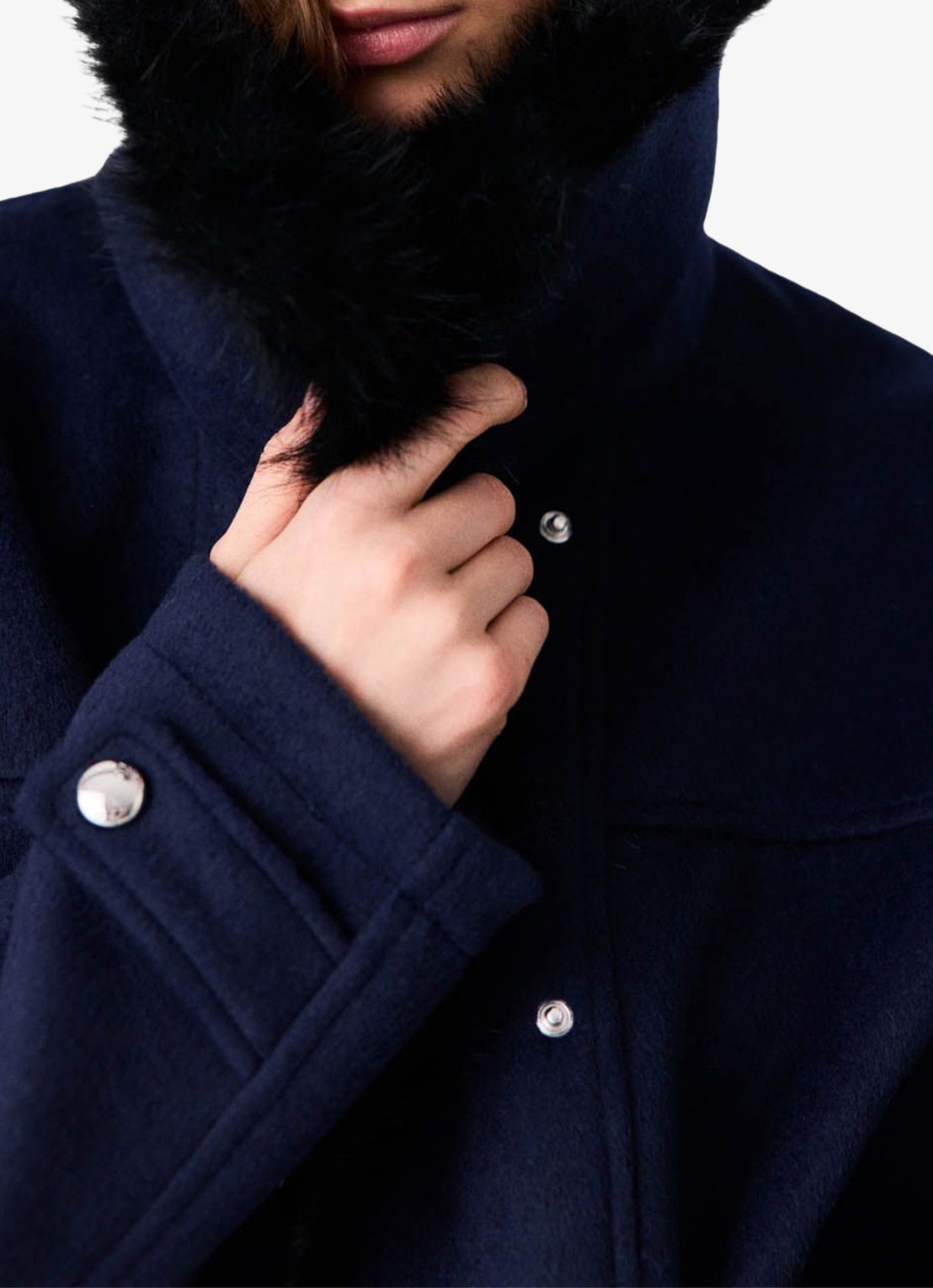 Maje Jack in wolblend met details van imitatiebont en steekzakken - detail 6 donkerblauw