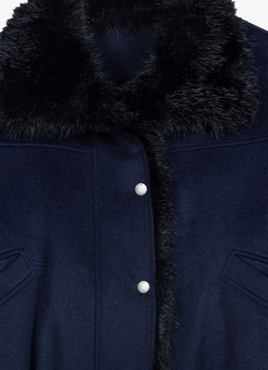 Maje Jack in wolblend met details van imitatiebont en steekzakken - detail 7 donkerblauw