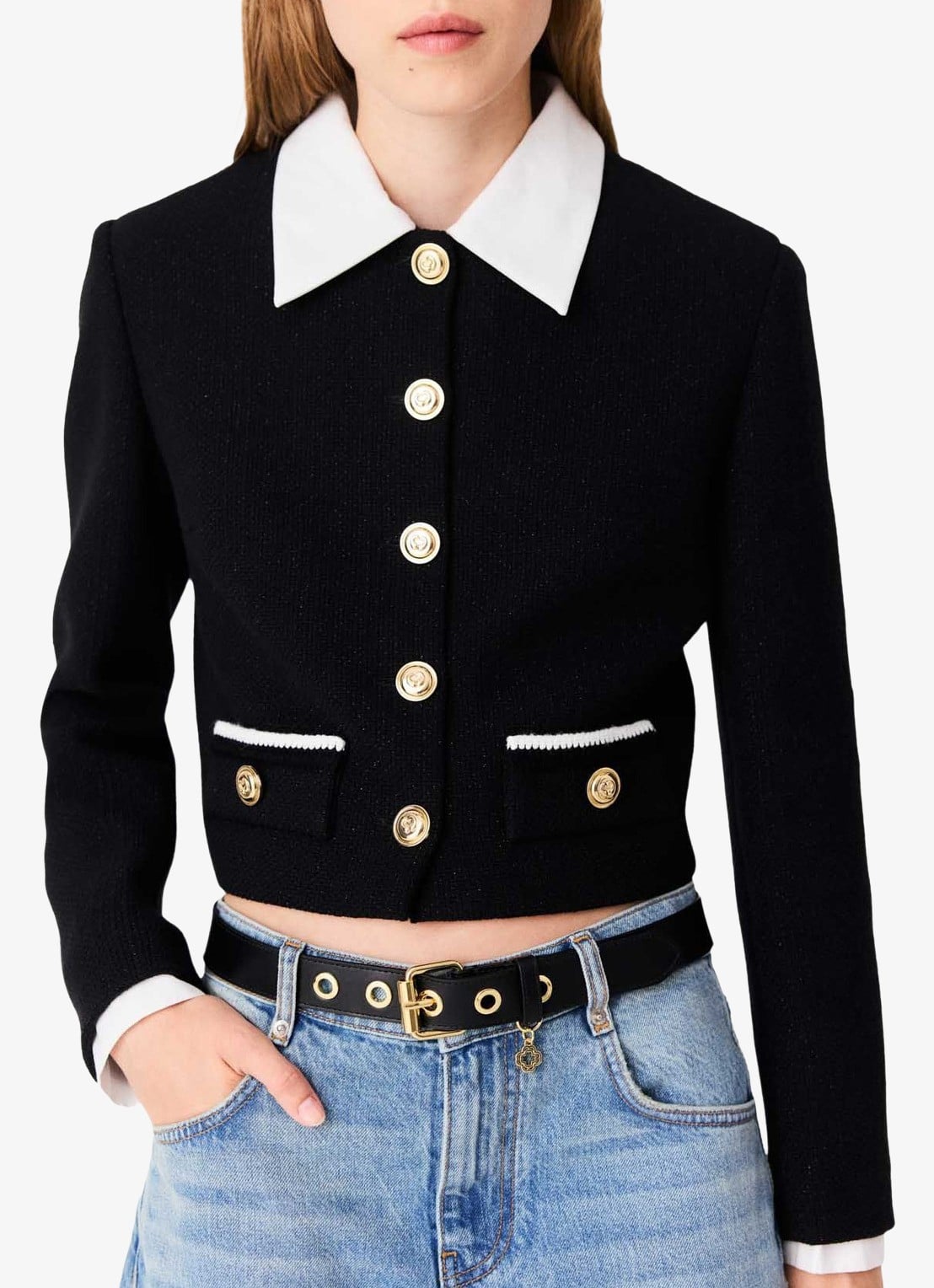 Maje Jack met afneembare kraag - detail 4 zwart