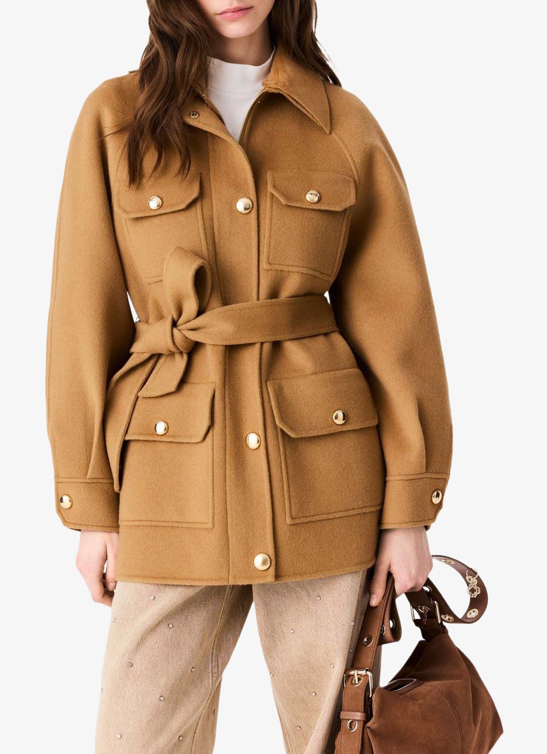 Maje Jack met strikceintuur - detail camel