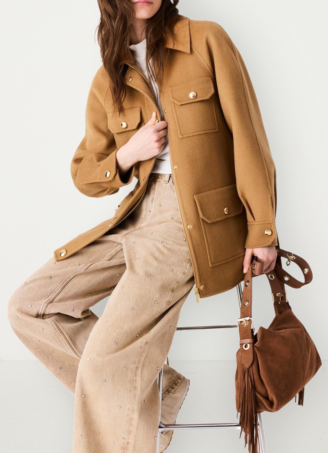 Maje Jack met strikceintuur - detail 3 camel