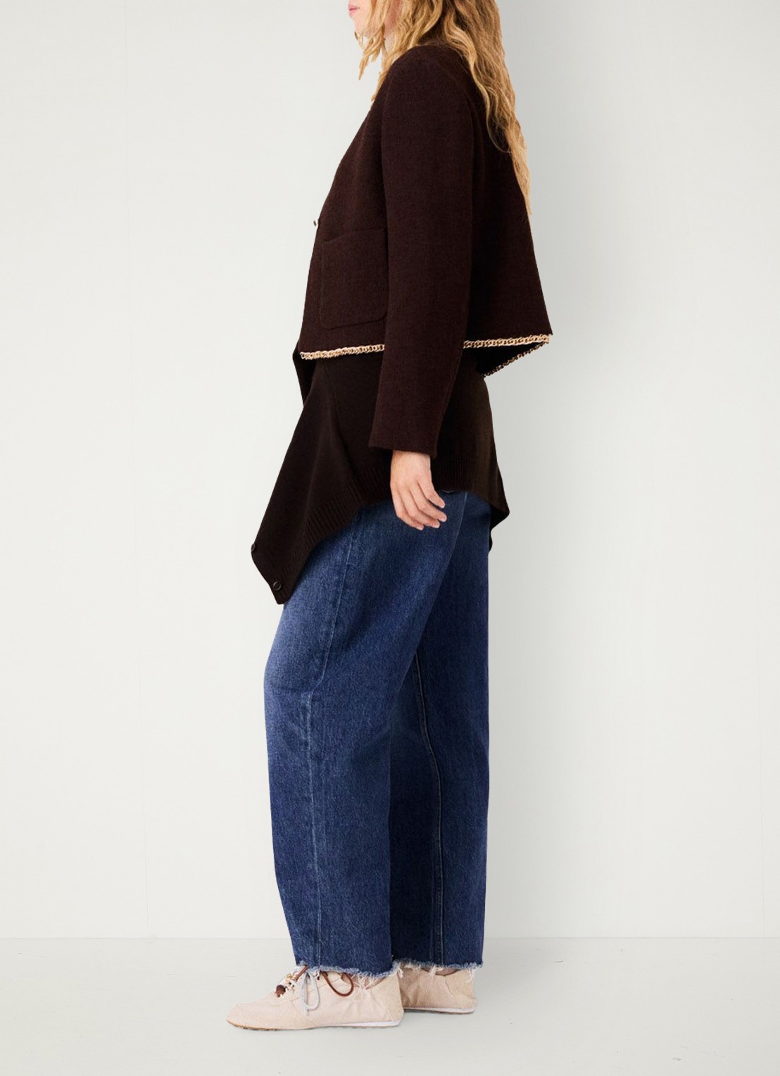 Maje Jack met tweed-look en kettingdetail - detail donkerbruin