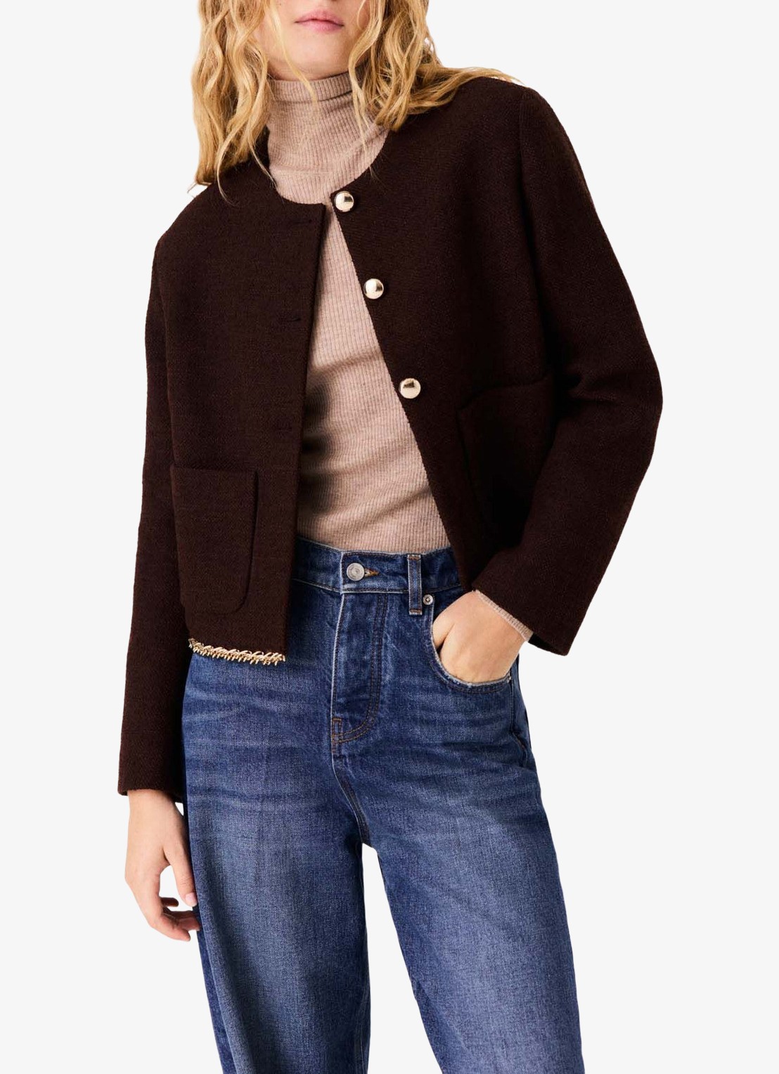 Maje Jack met tweed-look en kettingdetail - detail 2 donkerbruin