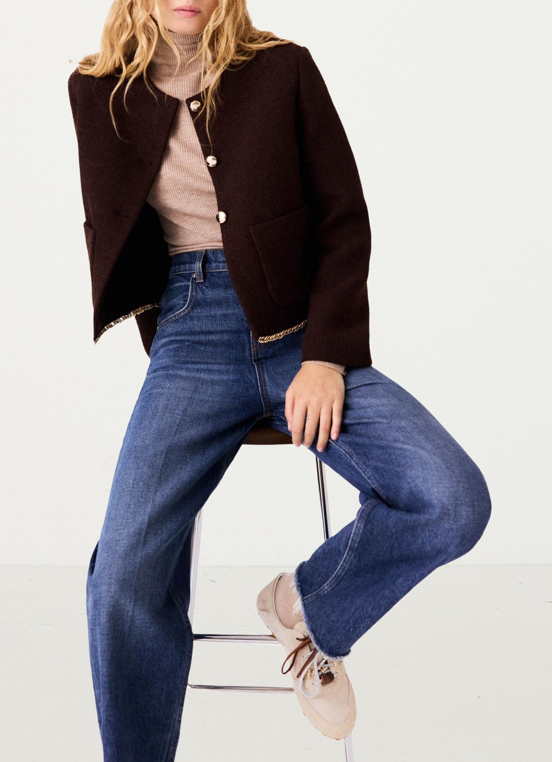 Maje Jack met tweed-look en kettingdetail - detail 3 donkerbruin