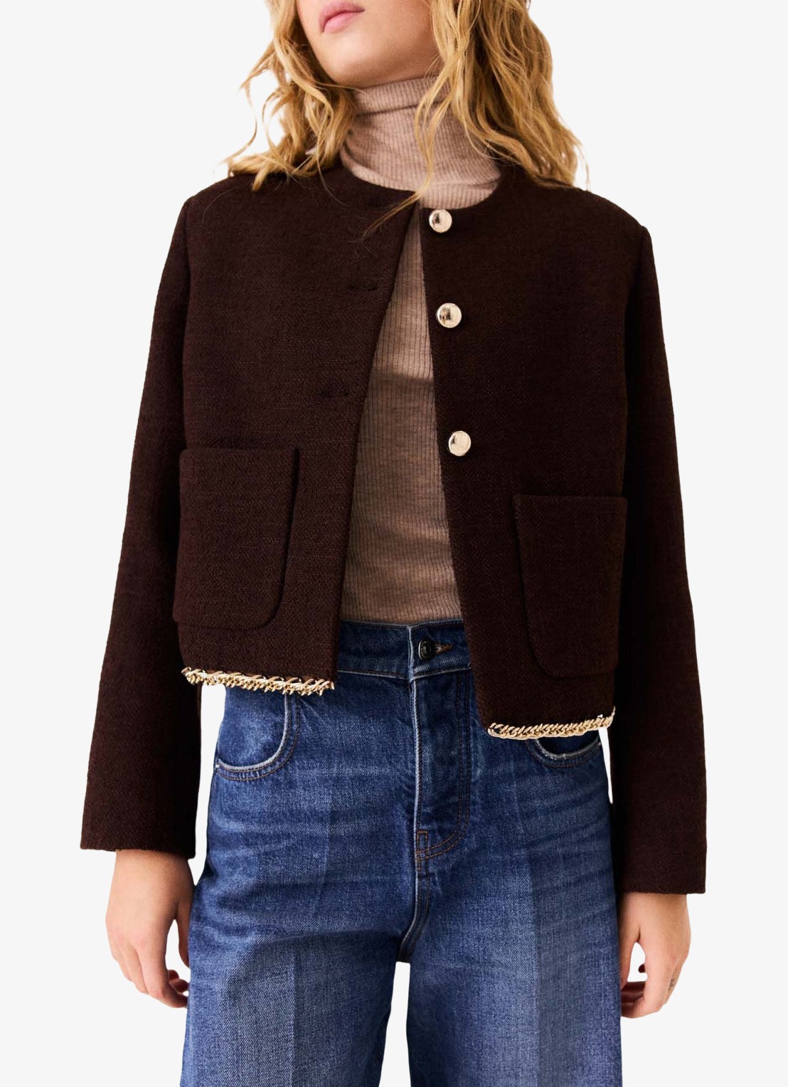 Maje Jack met tweed-look en kettingdetail - detail 5 donkerbruin