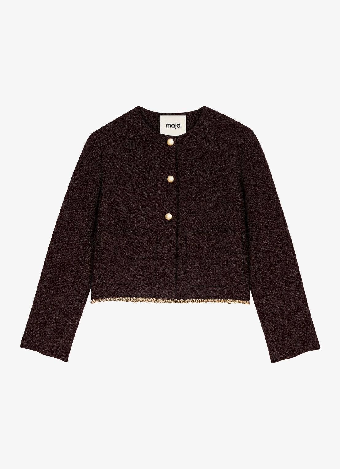Maje Jack met tweed-look en kettingdetail - voorkant 6 donkerbruin