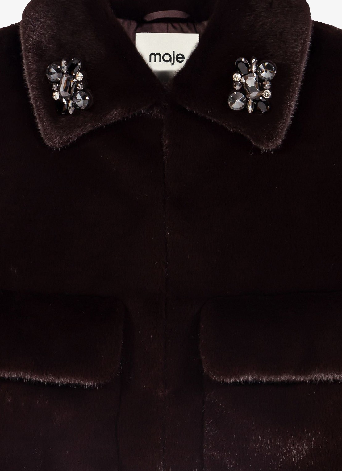 Maje Jack van imitatiebont met strass - detail 5 donkerbruin