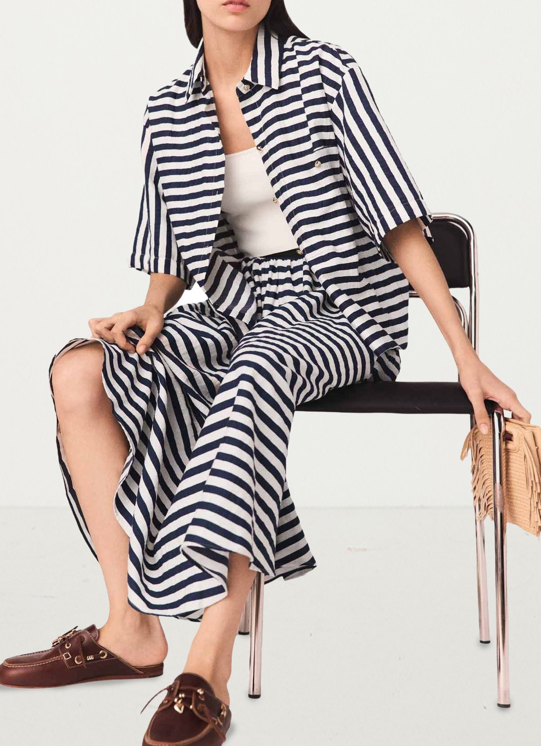 Maje Jalais midi rok met streepprint - detail 4 donkerblauw