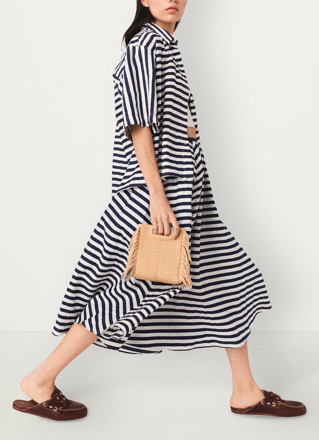 Maje Jalais midi rok met streepprint - detail 5 donkerblauw