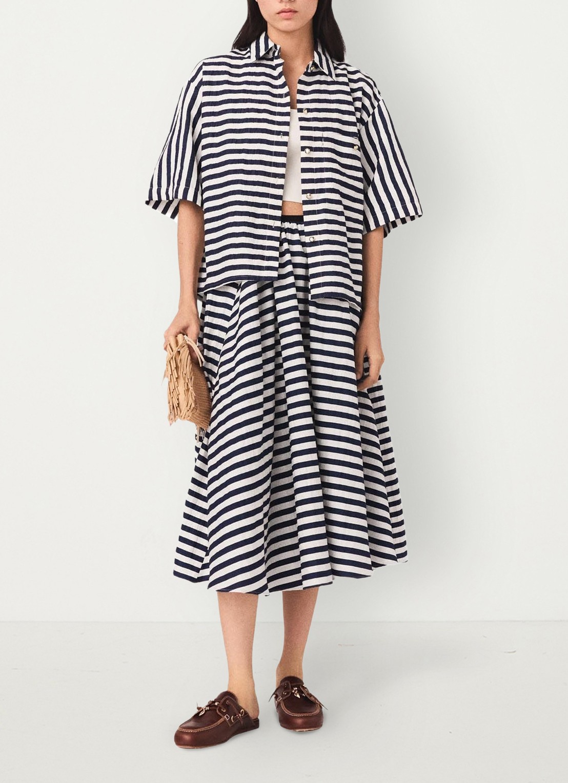 Maje Jalais midi rok met streepprint - voorkant 7 donkerblauw