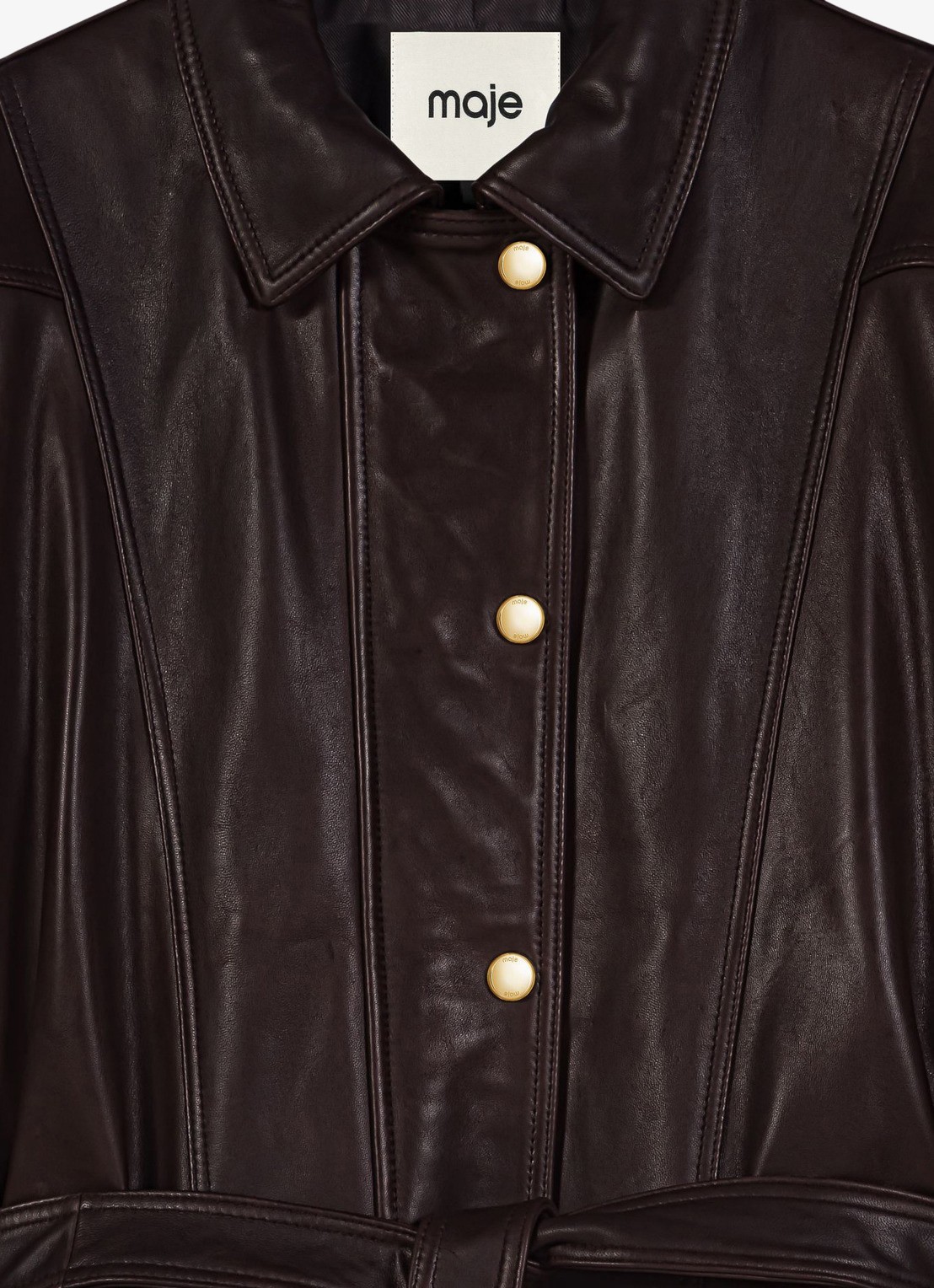 Maje Jas van lamsleer met strikceintuur - detail 7 bruin
