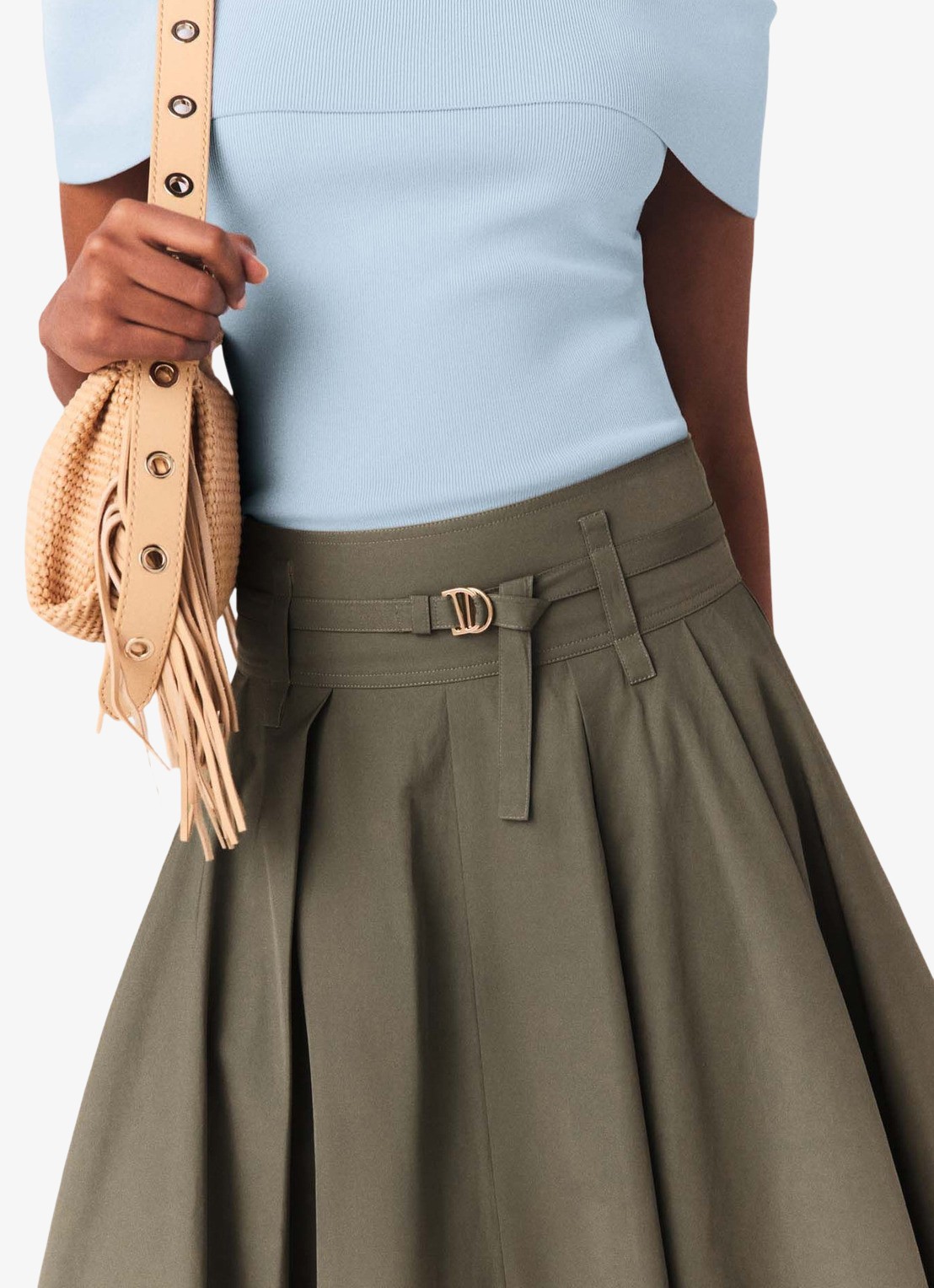 Maje Jeji midi rok met plooien  - detail 5 legergroen