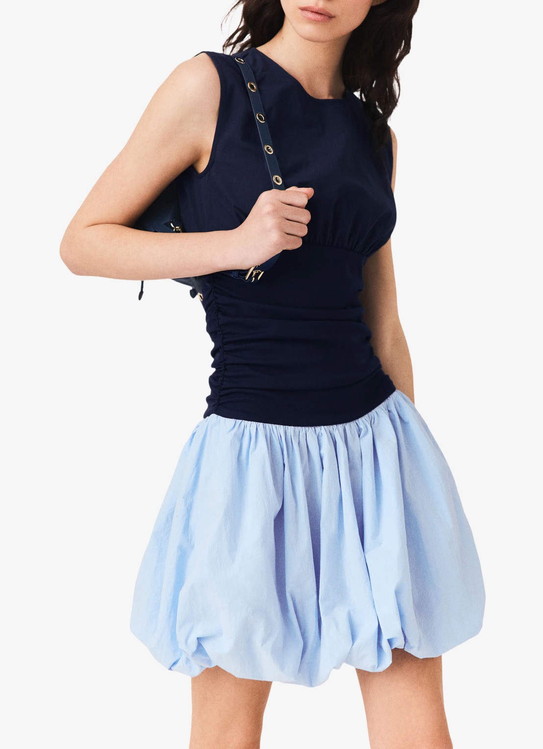 Maje Jersey en katoen mix jurk - detail 4 donkerblauw