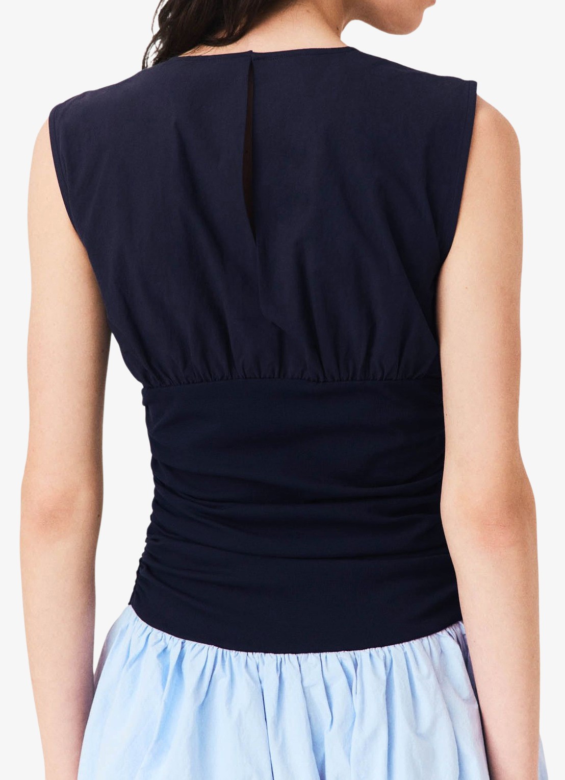 Maje Jersey en katoen mix jurk - detail 7 donkerblauw