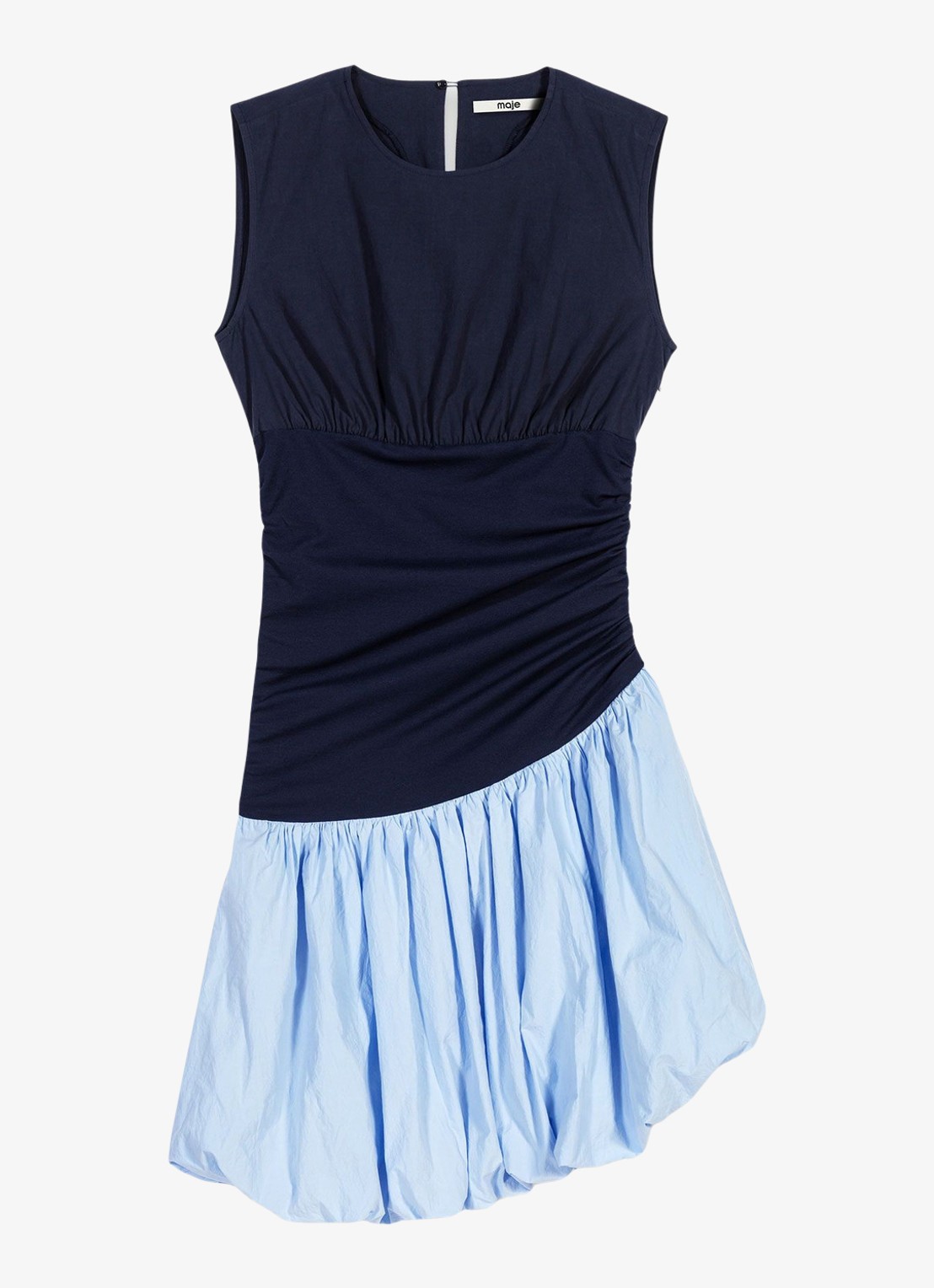 Maje Jersey en katoen mix jurk - voorkant donkerblauw