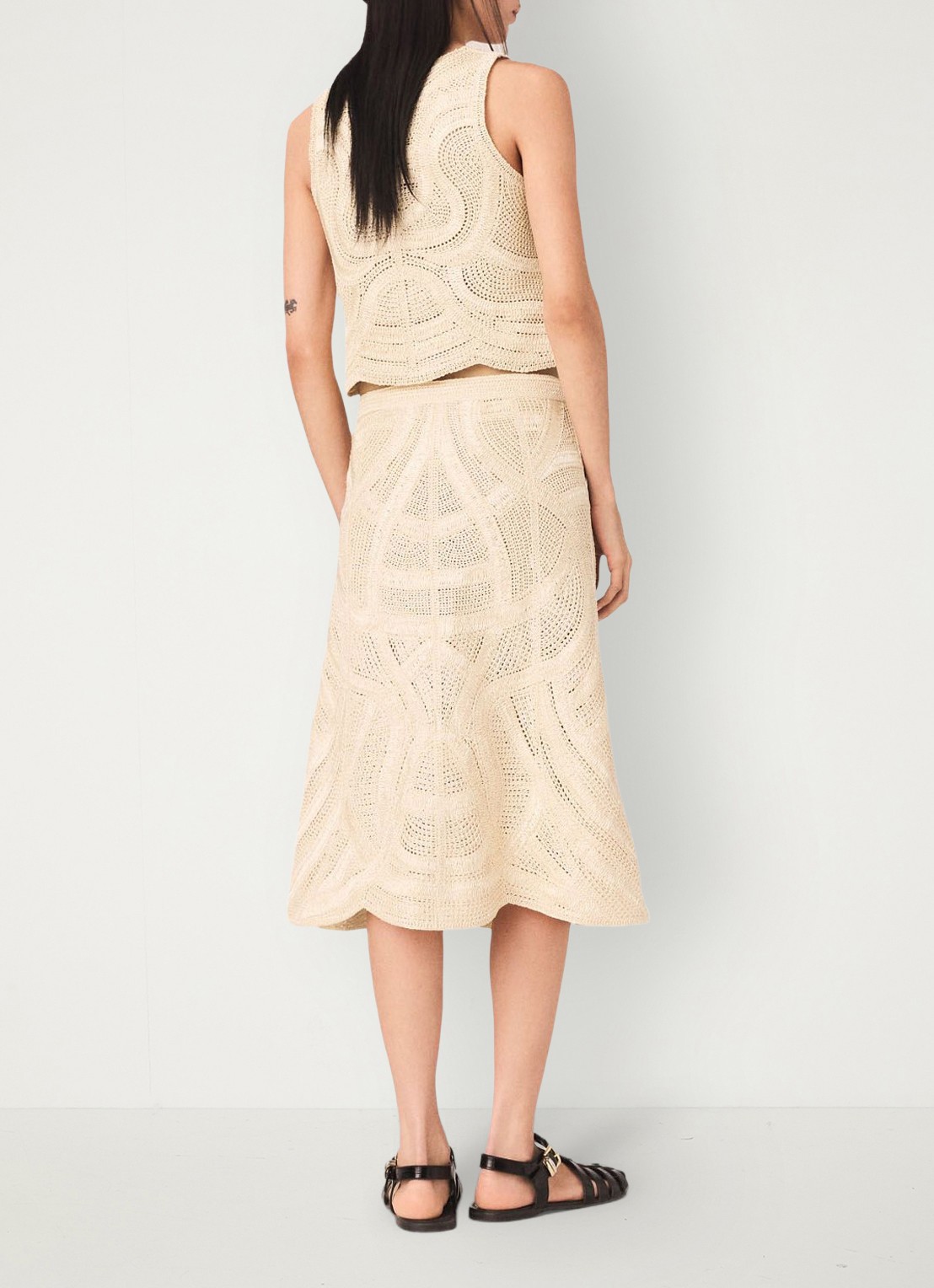 Maje Jight midi rok met borduring - achterkant 5 beige