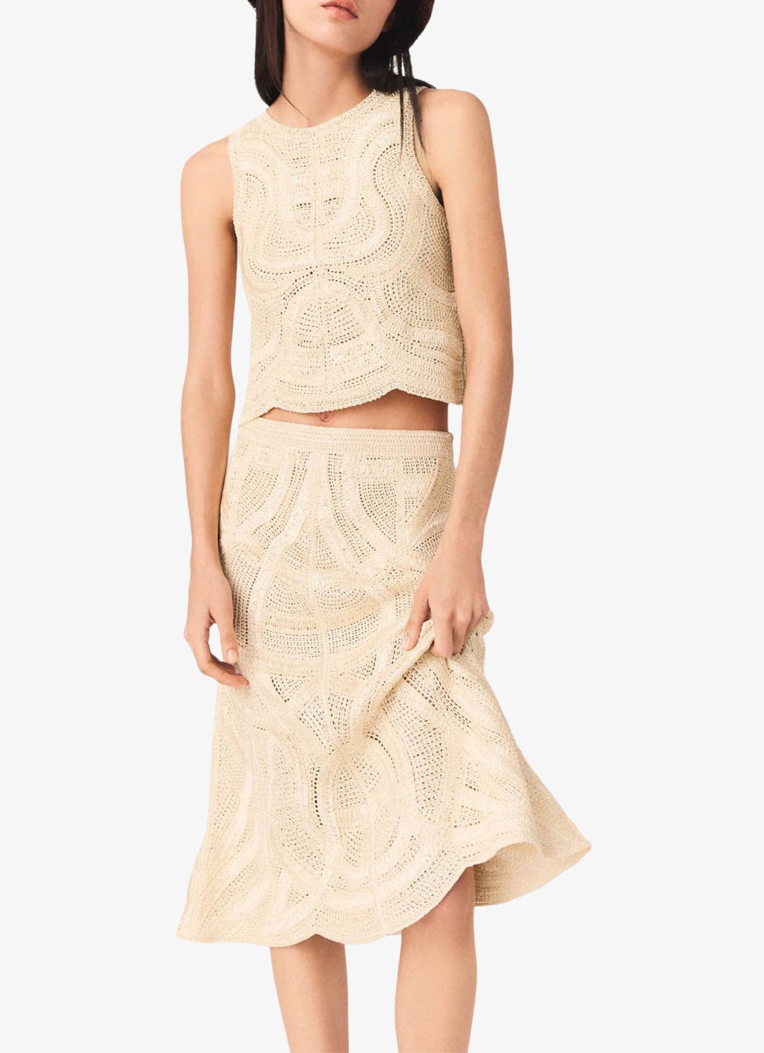 Maje Jight midi rok met borduring - detail beige