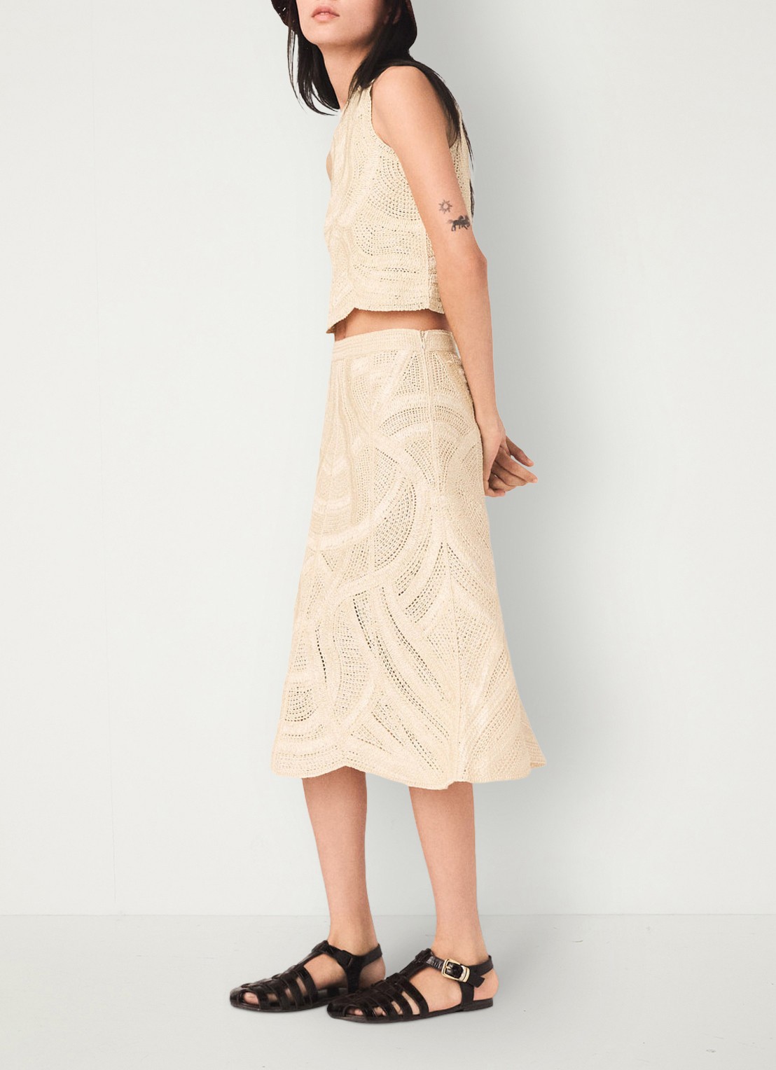 Maje Jight midi rok met borduring - detail 2 beige