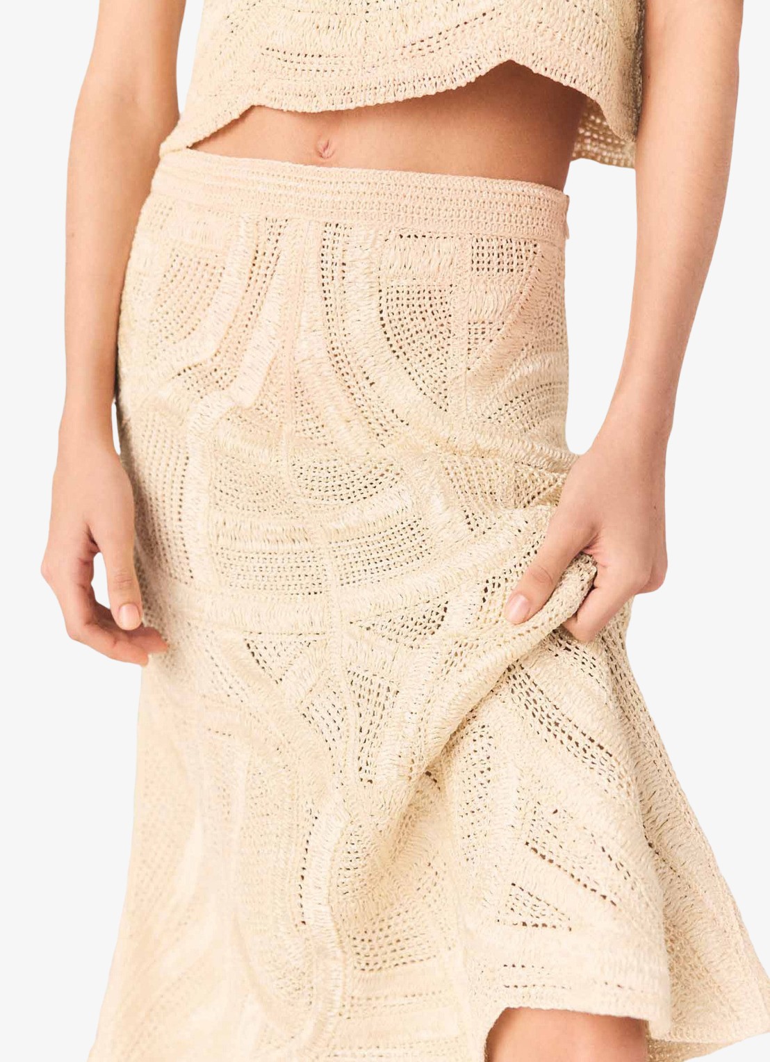 Maje Jight midi rok met borduring - detail 4 beige