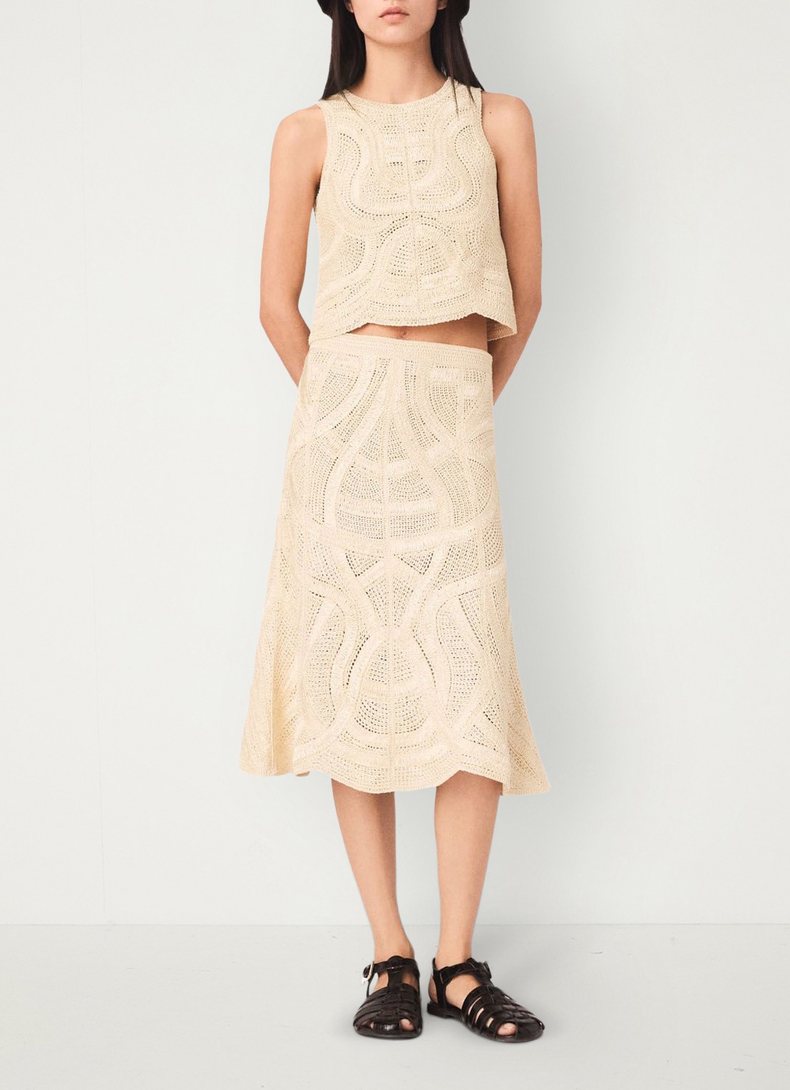 Maje Jight midi rok met borduring - voorkant 7 beige