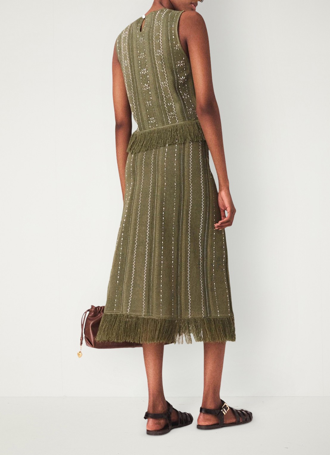 Maje Jilurex midi rok met strass en franjes - achterkant 6 legergroen