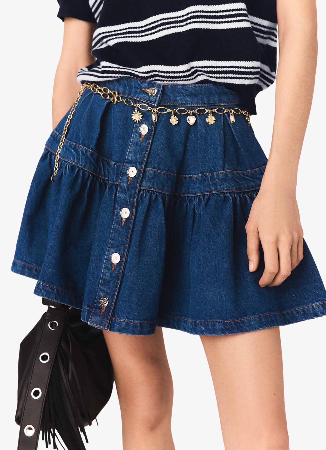 Maje Juponim mini spijkerrok met plooien - detail 2 donkerblauw