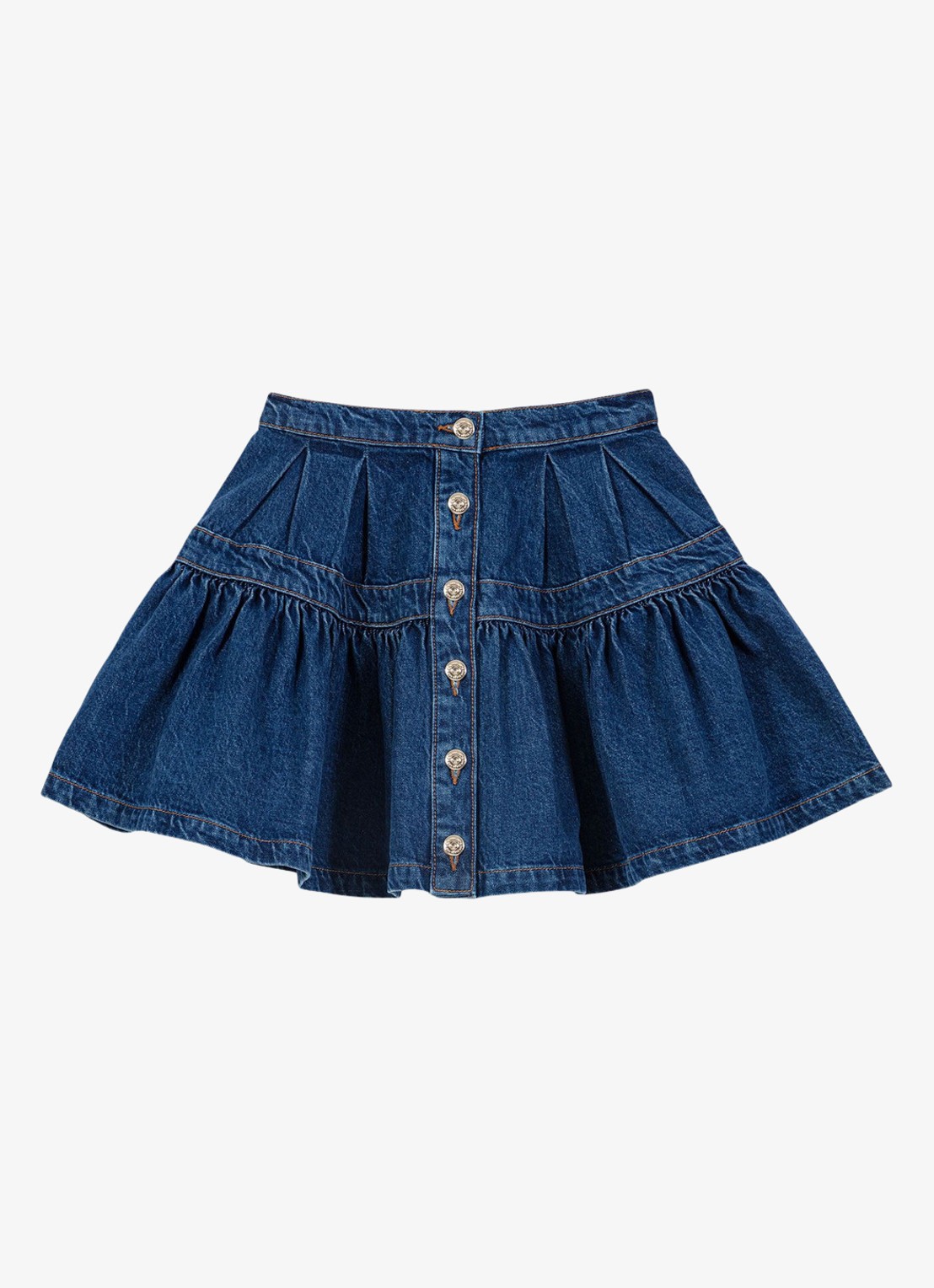 Maje Juponim mini spijkerrok met plooien - voorkant 7 donkerblauw