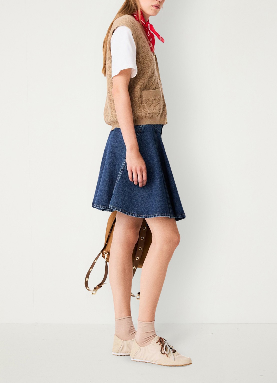 Maje Kabelgebreid gilet in kasjmierblend met opgestikte zakken - detail 4 beige