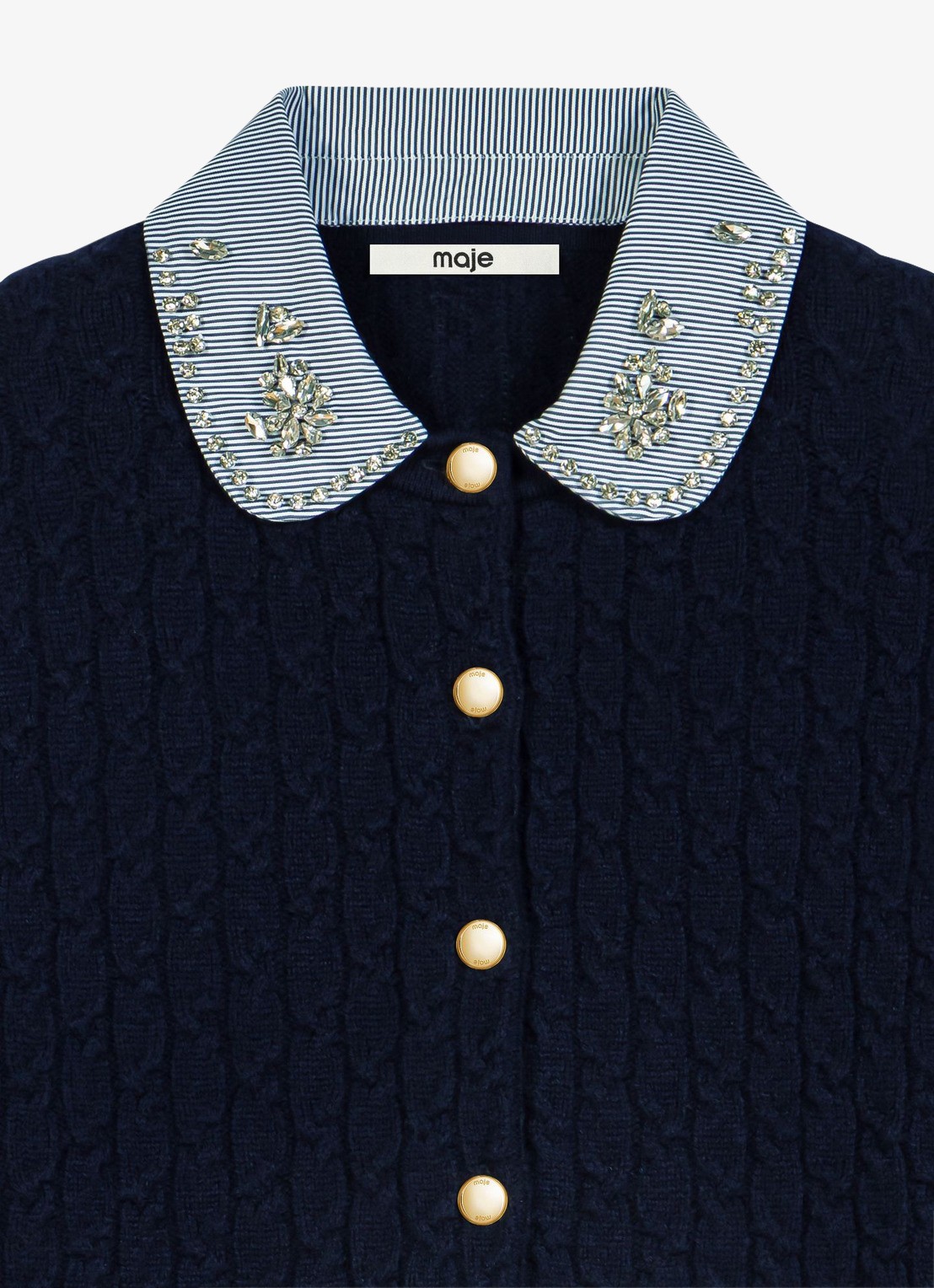 Maje Kabelgebreid vest met afneembare kraag - detail 2 donkerblauw