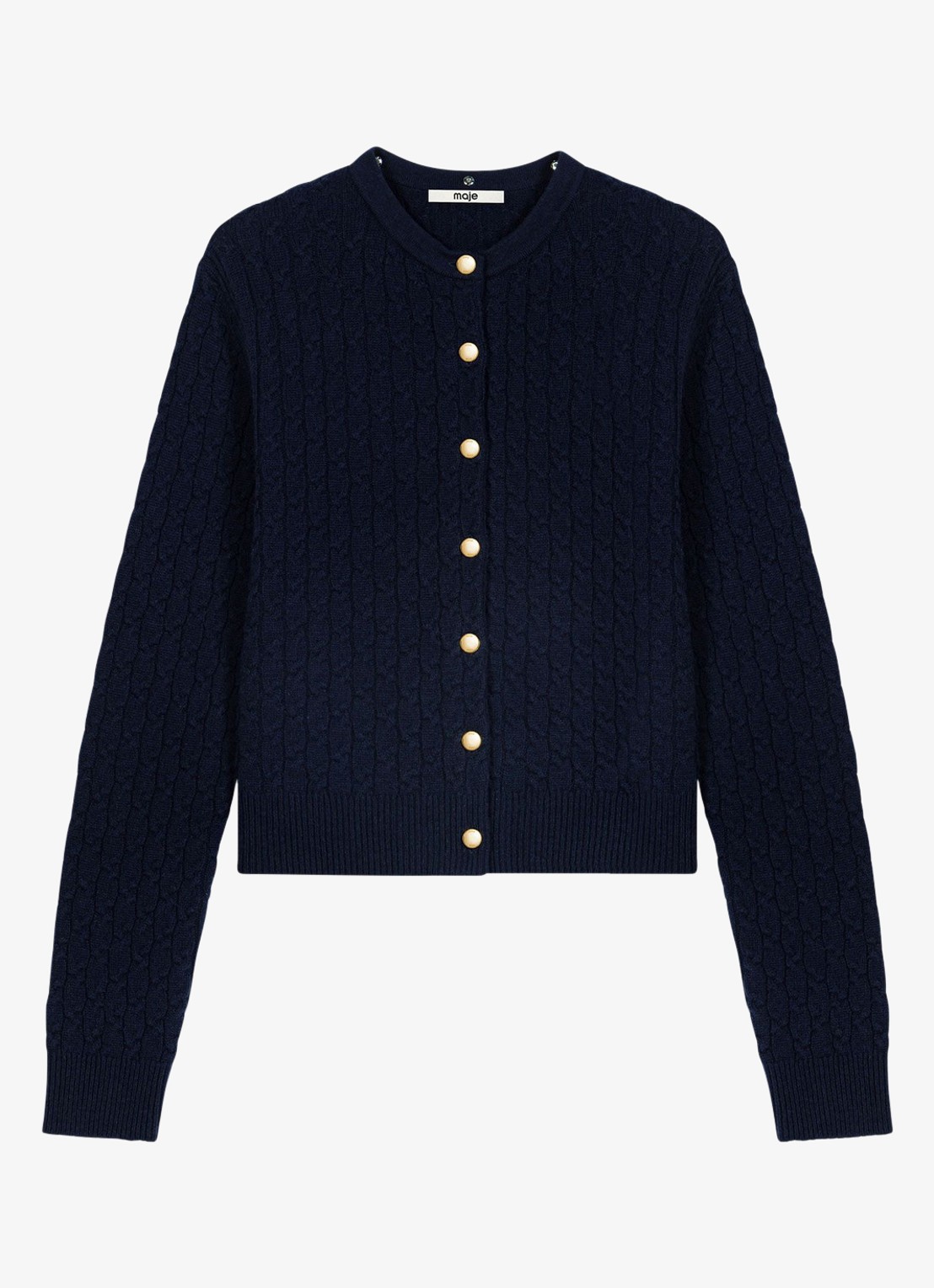 Maje Kabelgebreid vest met afneembare kraag - detail 3 donkerblauw
