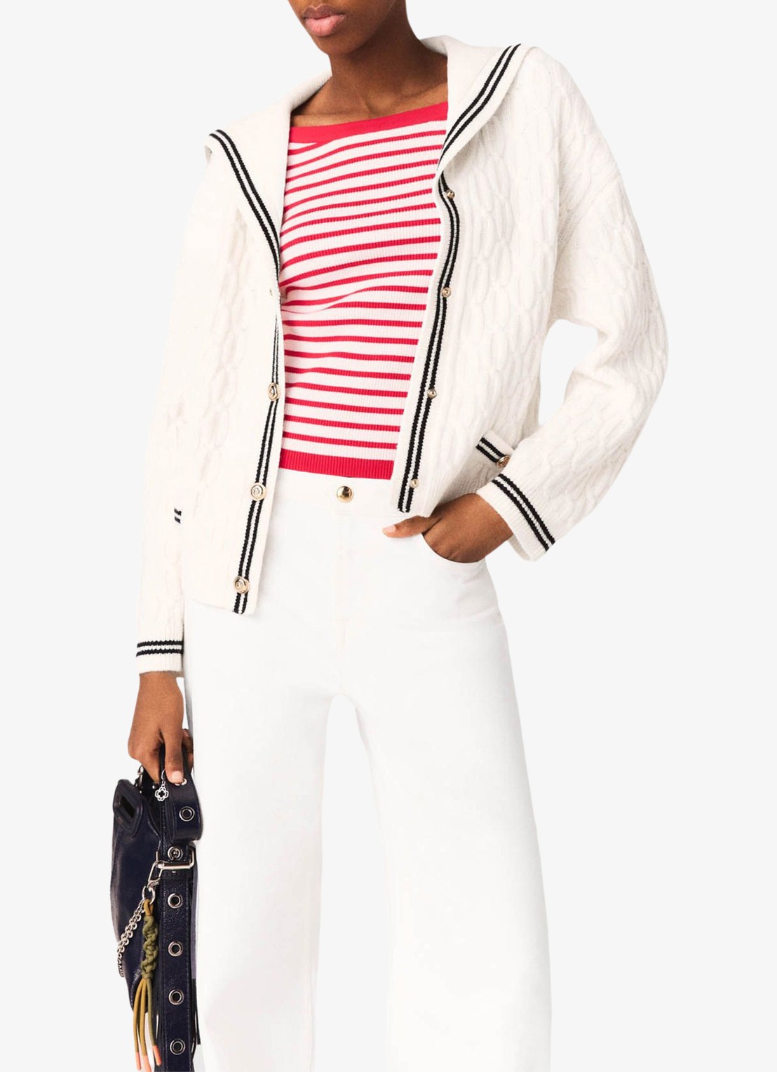 Maje Kabelgebreid vest van wol - detail 2 beige
