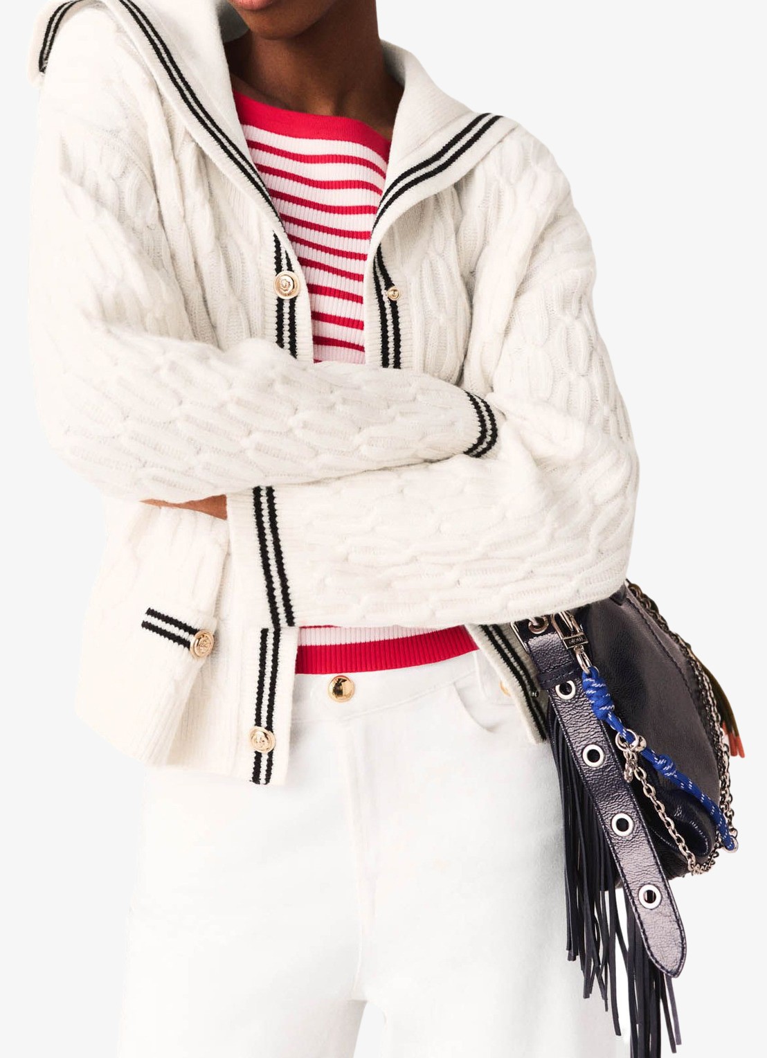 Maje Kabelgebreid vest van wol - detail 3 beige